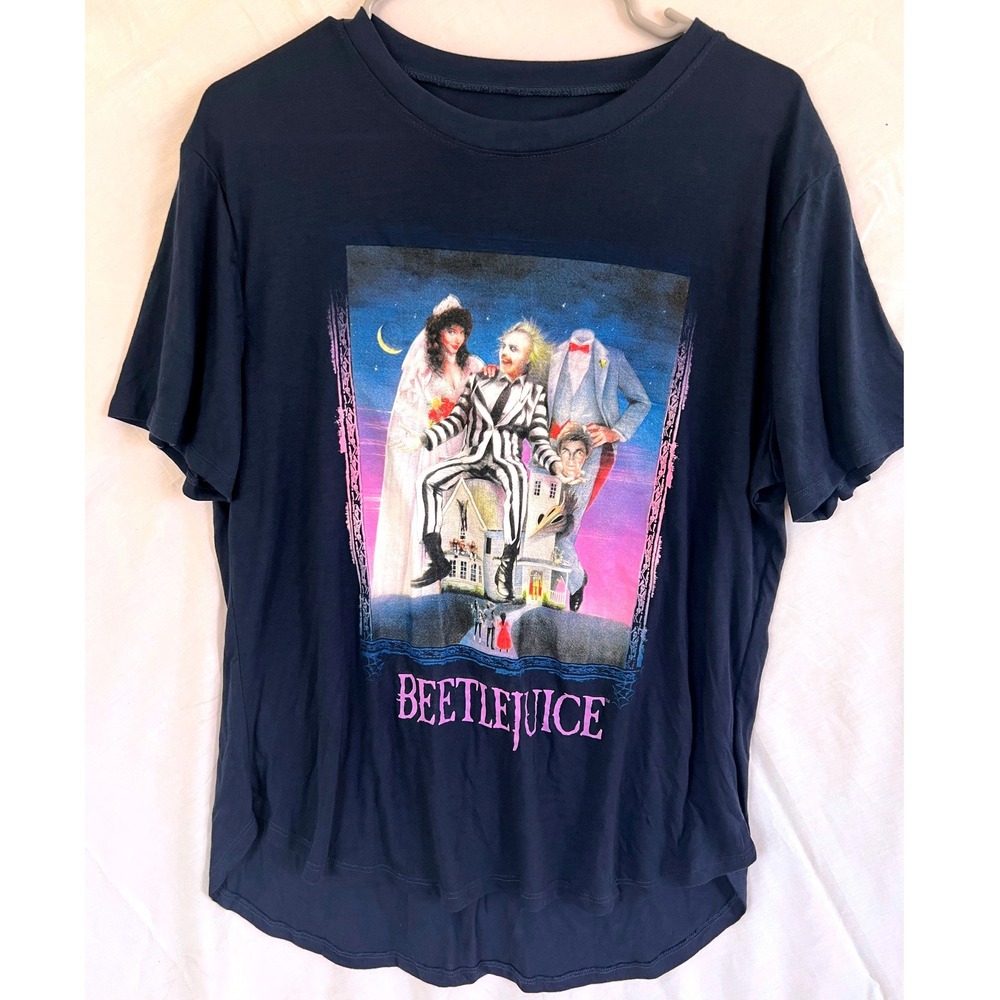 Beetlejuice Graphic T-Shirt Womens XXL 19 Navy Blue Excellent Movie Poster Tee